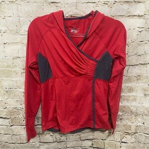 Roadrunner Coral Gray Long Sleeve Hooded Pony Tail Hole Pullover